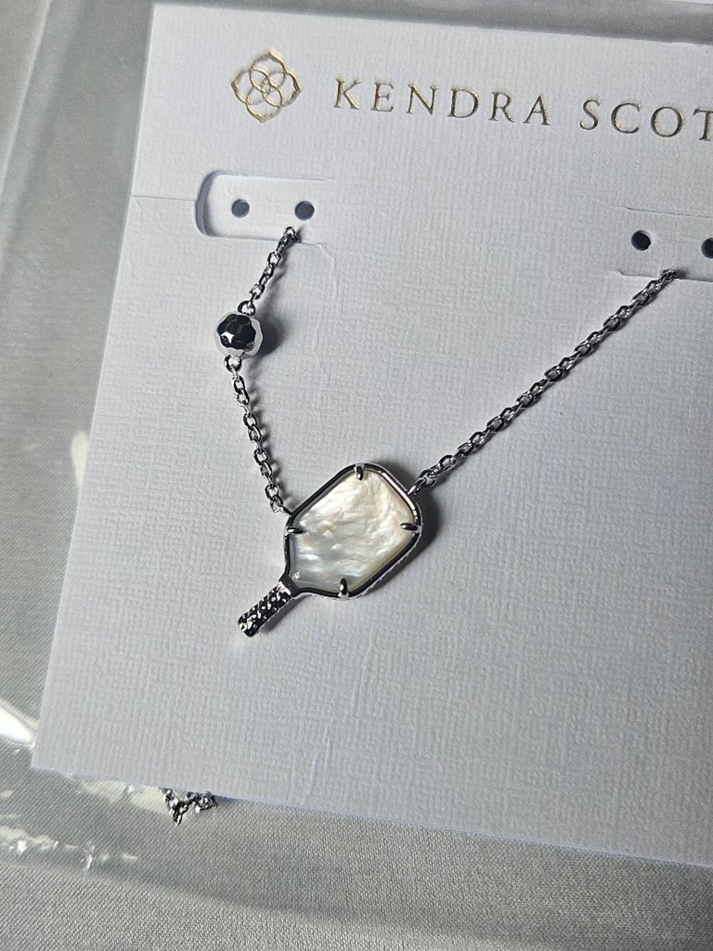 Pickleball Silver Short Pendant Necklace in Ivory Mother-of-Pearl